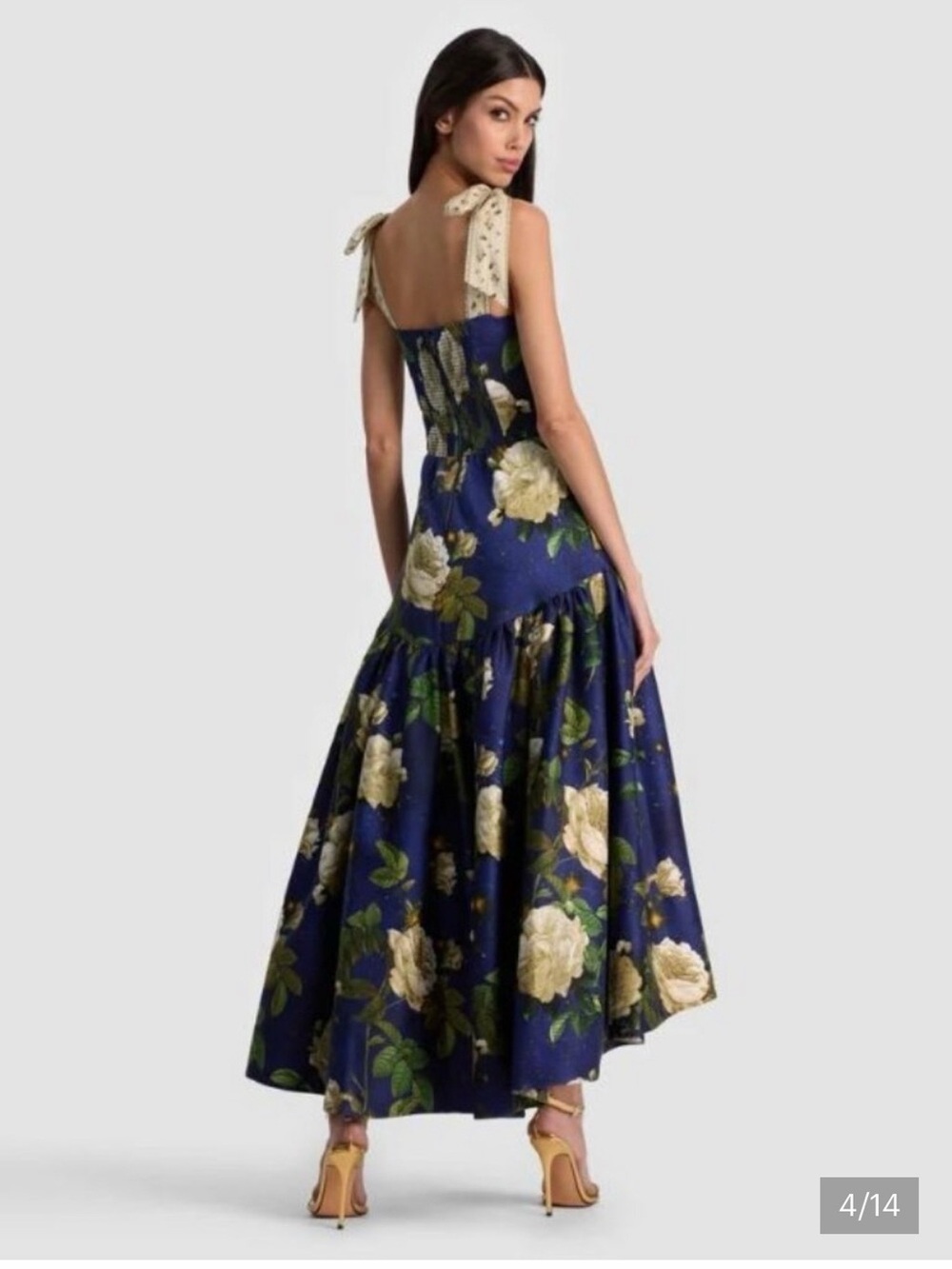 Alice + Olivia Navy Floral High-Low Midi Dress with Cream Accents NWT - Picture 3 of 9
